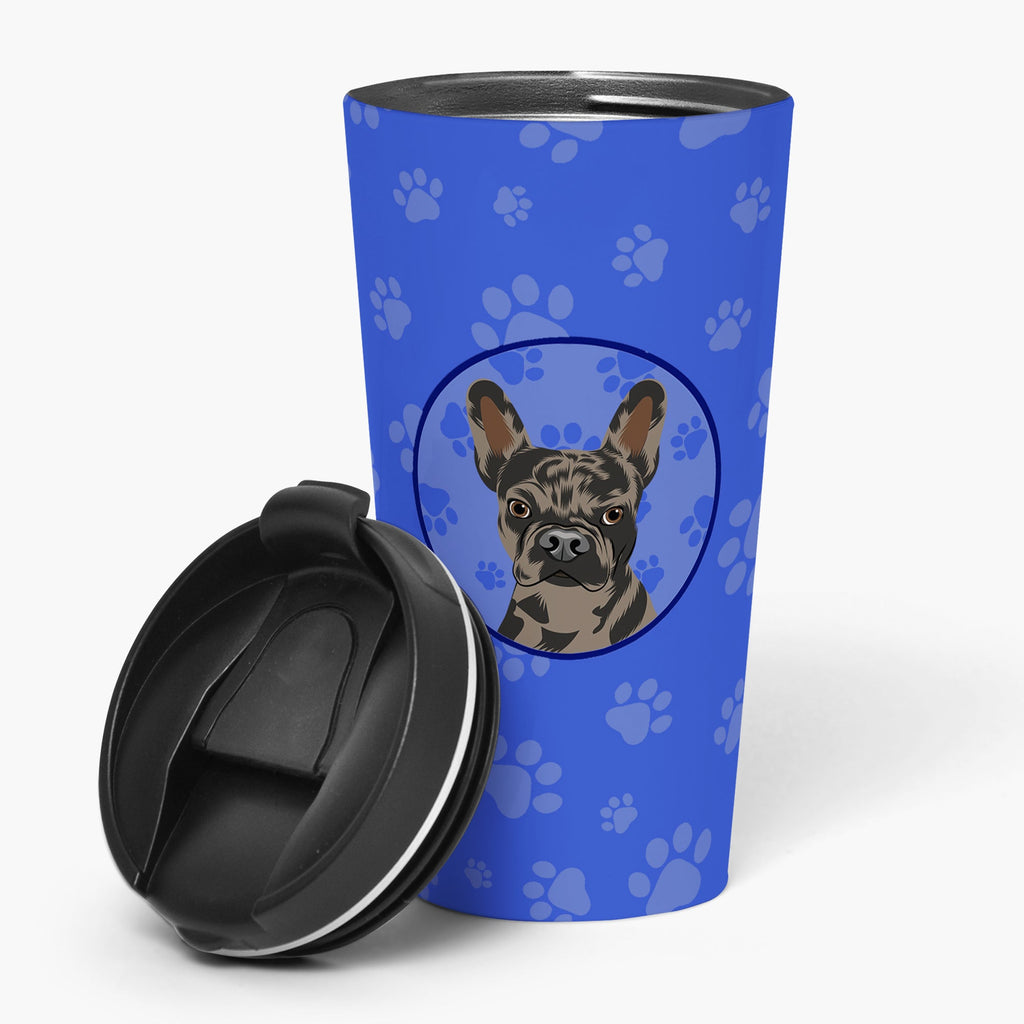 French Bulldog Chocolate  Stainless Steel 16 oz  Tumbler Blue Insulated Tumbler with Lid, Cute Travel Cup for Coffee, Cocktails, Gift Men, Dad, Women, Mother