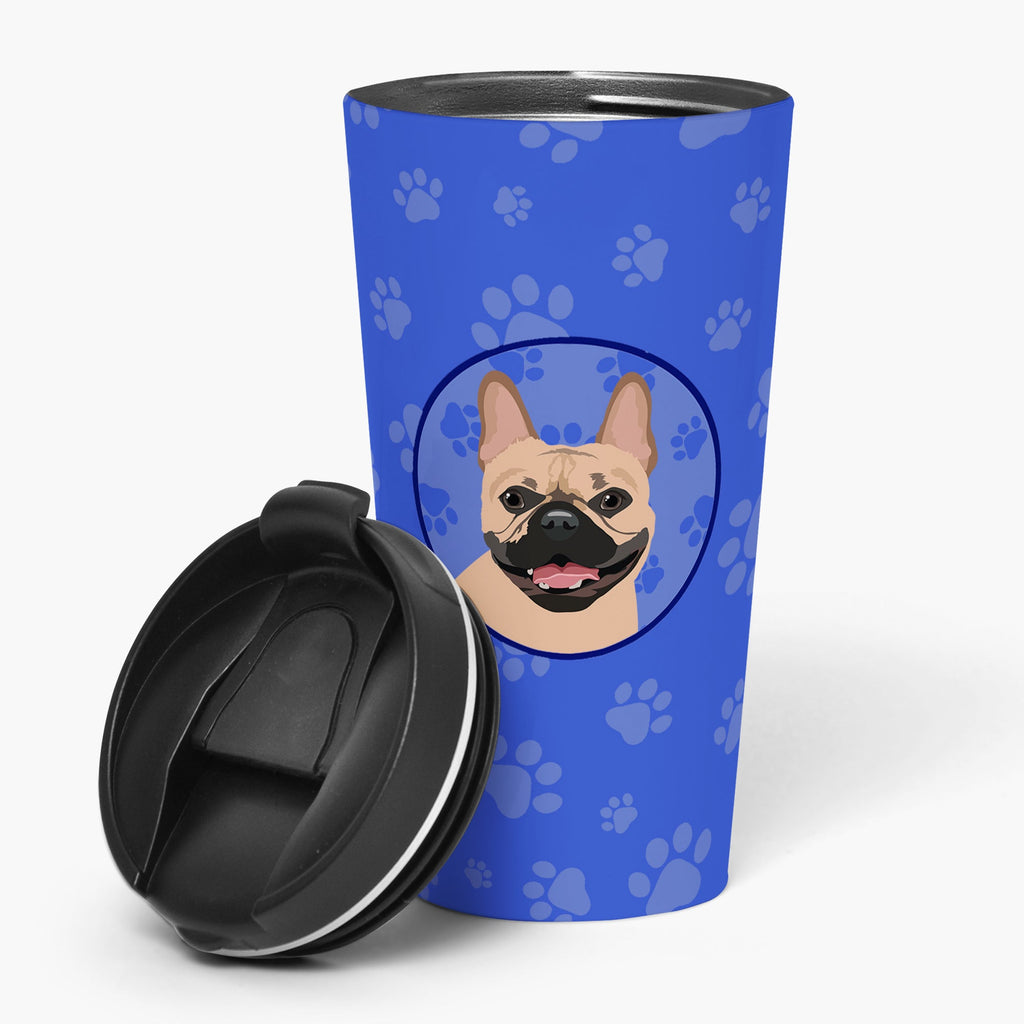 French Bulldog Fawn #2  Stainless Steel 16 oz  Tumbler Blue Insulated Tumbler with Lid, Cute Travel Cup for Coffee, Cocktails, Gift Men, Dad, Women, Mother
