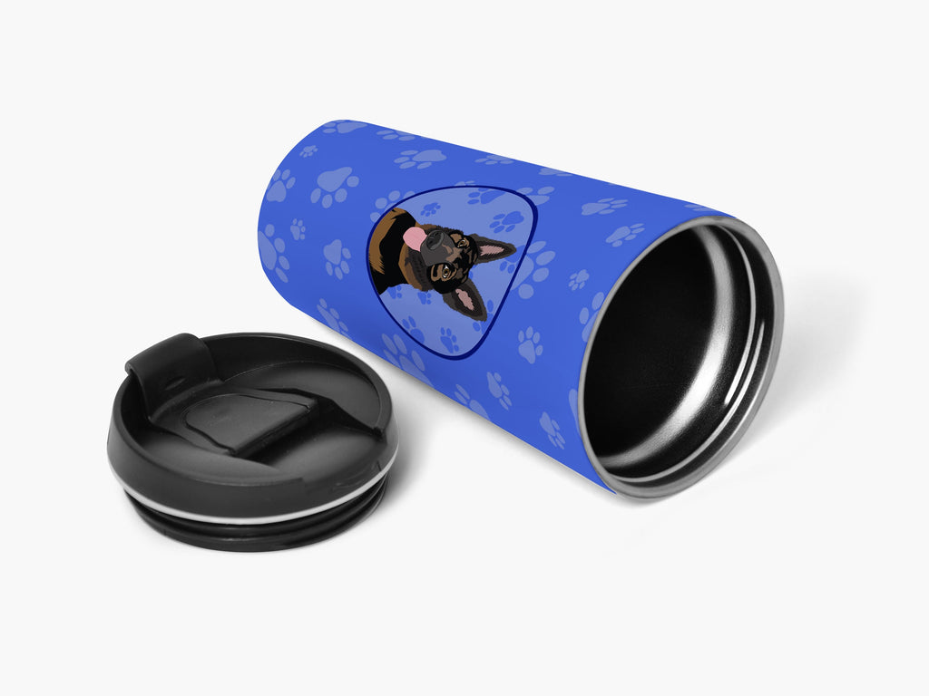 German Shepherd Bicolor  Stainless Steel 16 oz  Tumbler Blue Insulated Tumbler with Lid, Cute Travel Cup for Coffee, Cocktails, Gift Men, Dad, Women, Mother