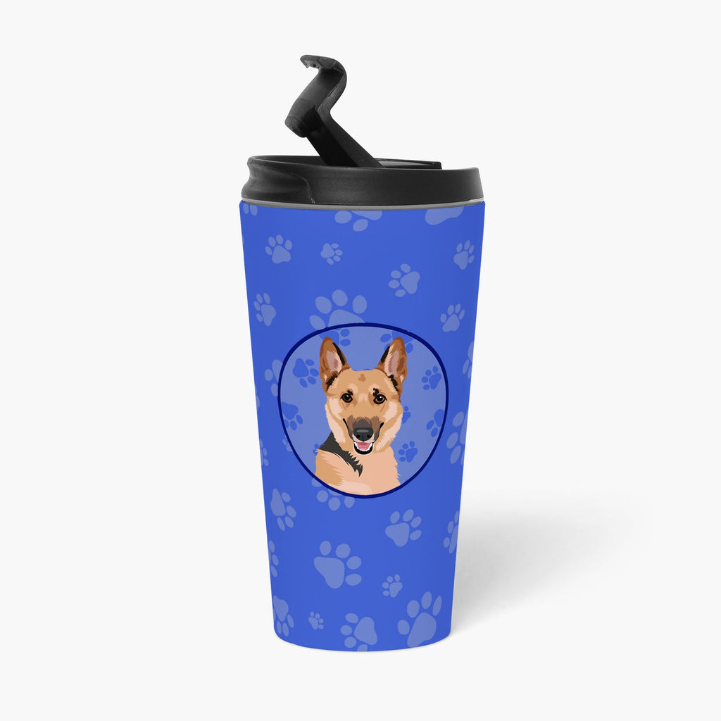 German Shepherd Black and Tan #1  Stainless Steel 16 oz  Tumbler Blue Insulated Tumbler with Lid, Cute Travel Cup for Coffee, Cocktails, Gift Men, Dad, Women, Mother