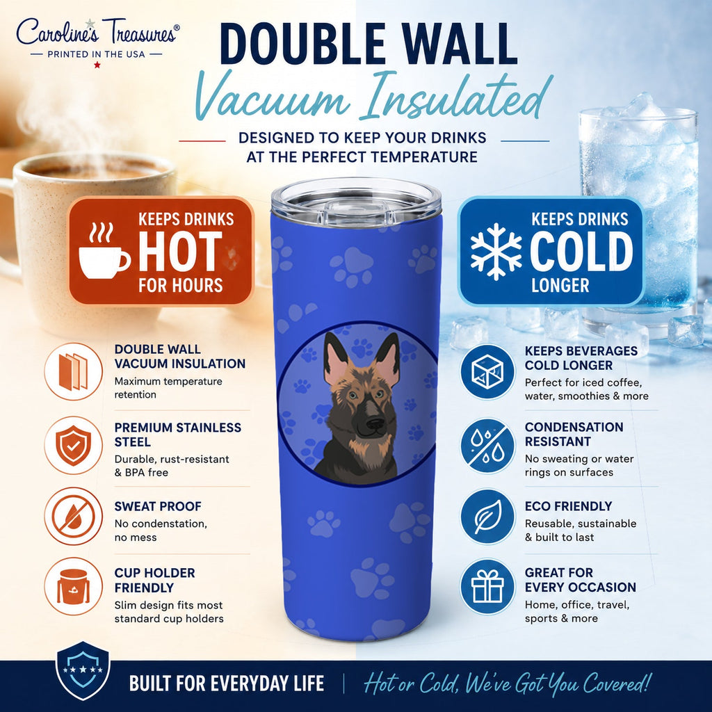 German Shepherd Puppy  Stainless Steel Skinny Tumbler 20 oz Vacuum Double Walled Reusable Insulated Travel Cup