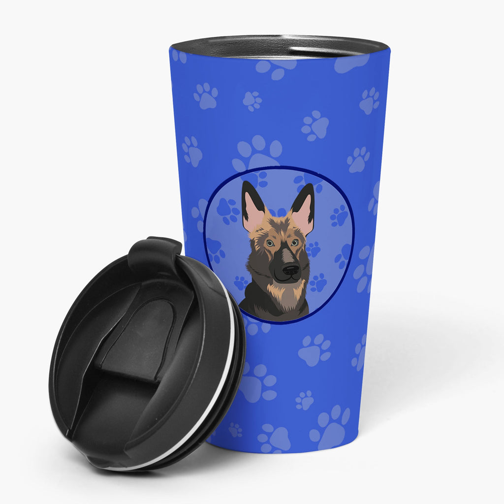 German Shepherd Puppy  Stainless Steel 16 oz  Tumbler Blue Insulated Tumbler with Lid, Cute Travel Cup for Coffee, Cocktails, Gift Men, Dad, Women, Mother