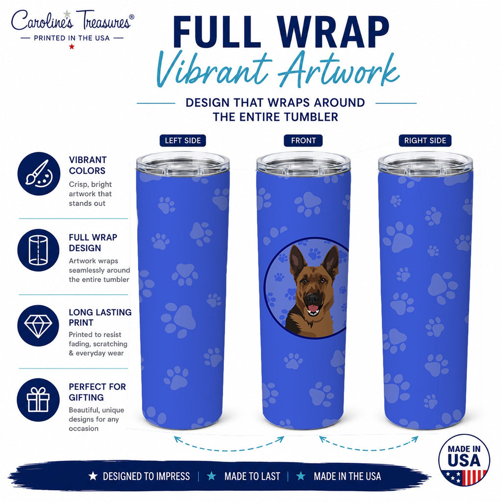German Shepherd Black and Tan #2  Stainless Steel Skinny Tumbler 20 oz Vacuum Double Walled Reusable Insulated Travel Cup