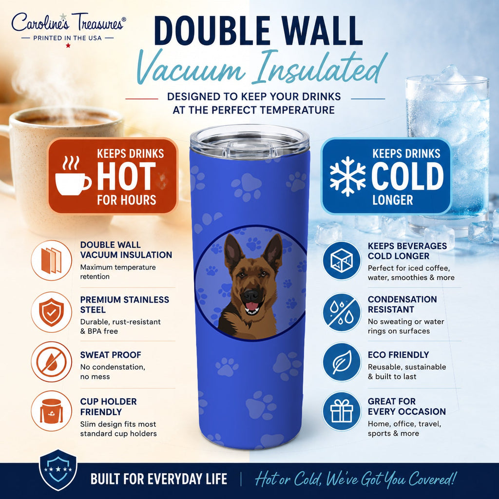 German Shepherd Black and Tan #2  Stainless Steel Skinny Tumbler 20 oz Vacuum Double Walled Reusable Insulated Travel Cup