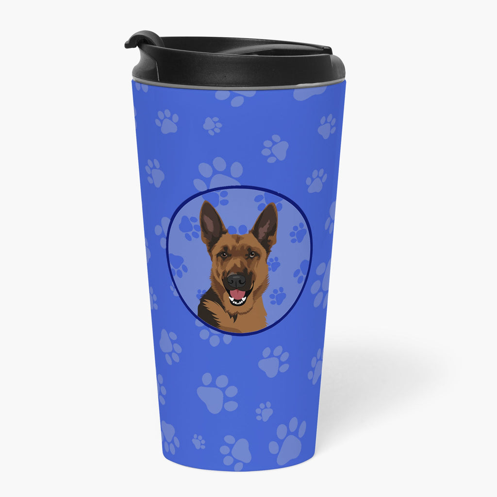 German Shepherd Black and Tan #2  Stainless Steel 16 oz  Tumbler Blue Insulated Tumbler with Lid, Cute Travel Cup for Coffee, Cocktails, Gift Men, Dad, Women, Mother