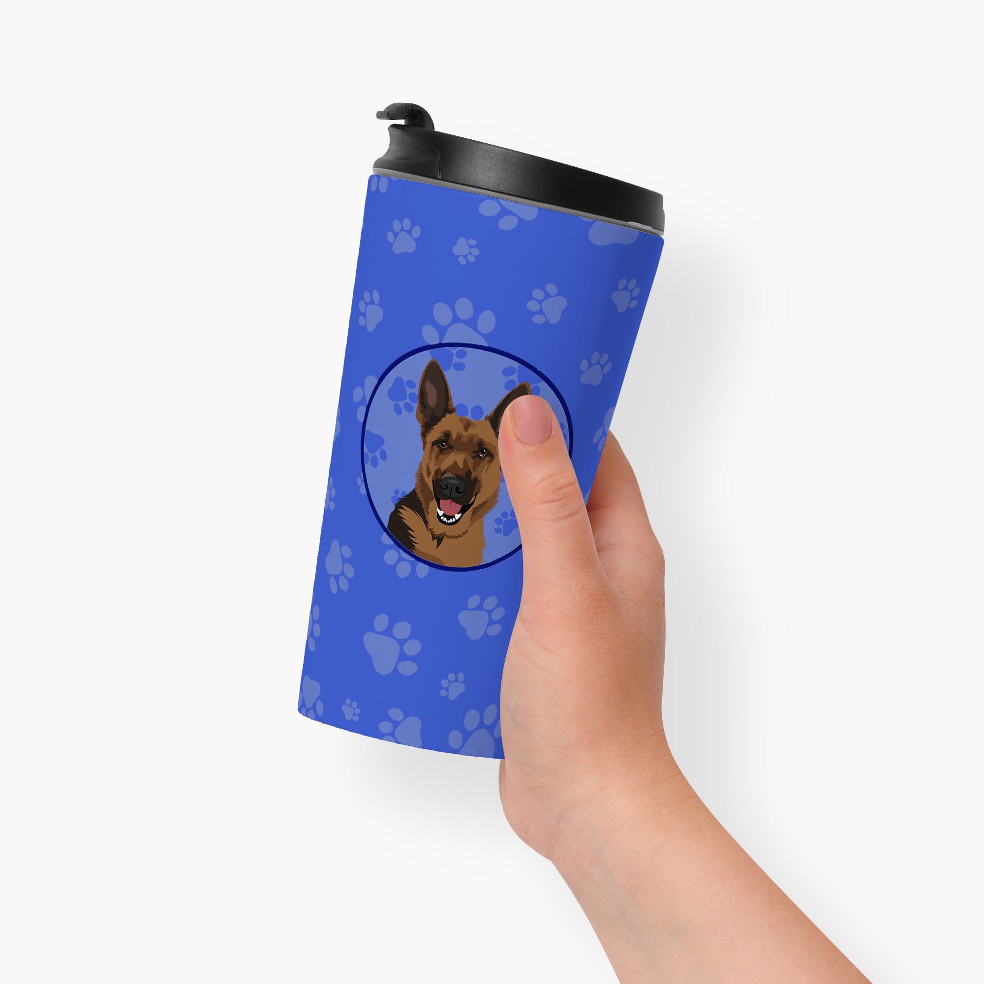 German Shepherd Black and Tan #2  Stainless Steel 16 oz  Tumbler Blue Insulated Tumbler with Lid, Cute Travel Cup for Coffee, Cocktails, Gift Men, Dad, Women, Mother