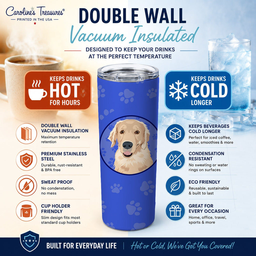Golden Retriever Fawn #2  Stainless Steel Skinny Tumbler 20 oz Vacuum Double Walled Reusable Insulated Travel Cup