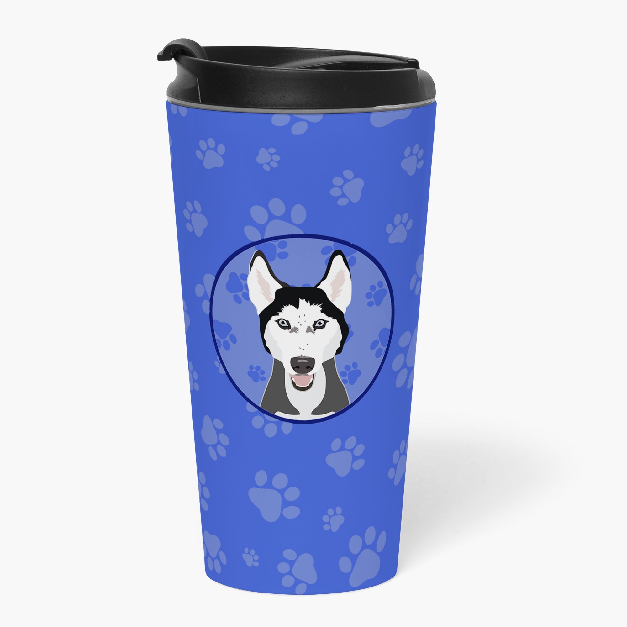 Siberian Husky Black and White #3  Stainless Steel 16 oz  Tumbler Blue Insulated Tumbler with Lid, Cute Travel Cup for Coffee, Cocktails, Gift Men, Dad, Women, Mother