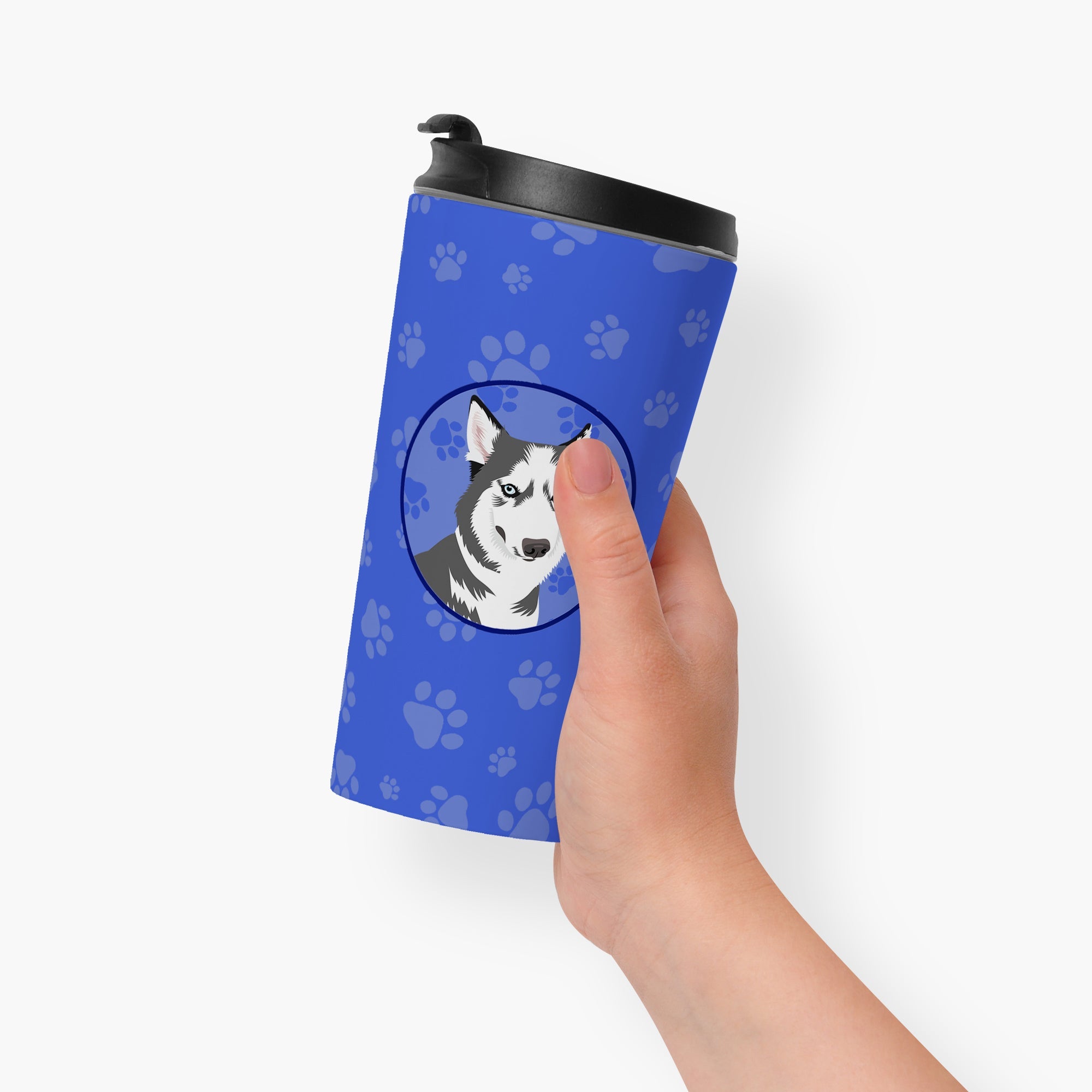 Siberian Husky Silver and White #2  Stainless Steel 16 oz  Tumbler Blue Insulated Tumbler with Lid, Cute Travel Cup for Coffee, Cocktails, Gift Men, Dad, Women, Mother