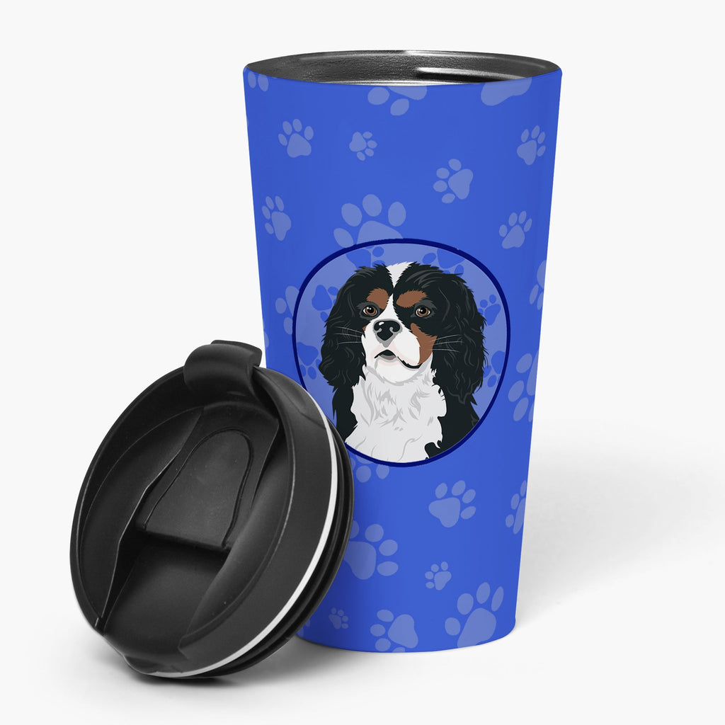 Cavalier King Charles Spaniel Tricolor #1  Stainless Steel 16 oz  Tumbler Blue Insulated Tumbler with Lid, Cute Travel Cup for Coffee, Cocktails, Gift Men, Dad, Women, Mother