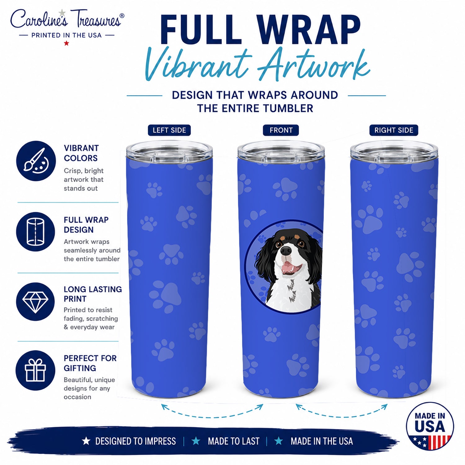 Cavalier King Charles Spaniel Tricolor #2  Stainless Steel Skinny Tumbler 20 oz Vacuum Double Walled Reusable Insulated Travel Cup