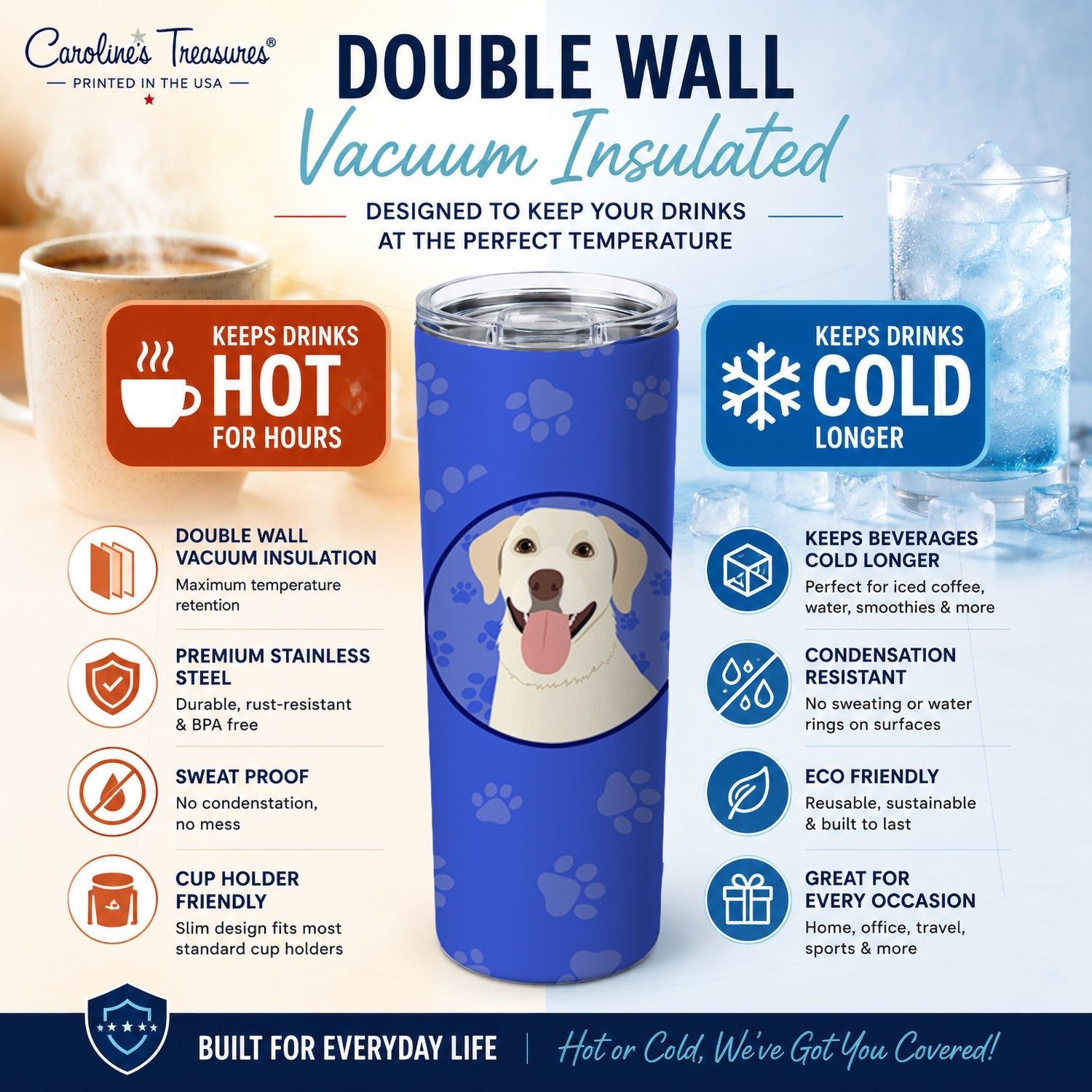 Labrador Retriever Yellow #1  Stainless Steel Skinny Tumbler 20 oz Vacuum Double Walled Reusable Insulated Travel Cup