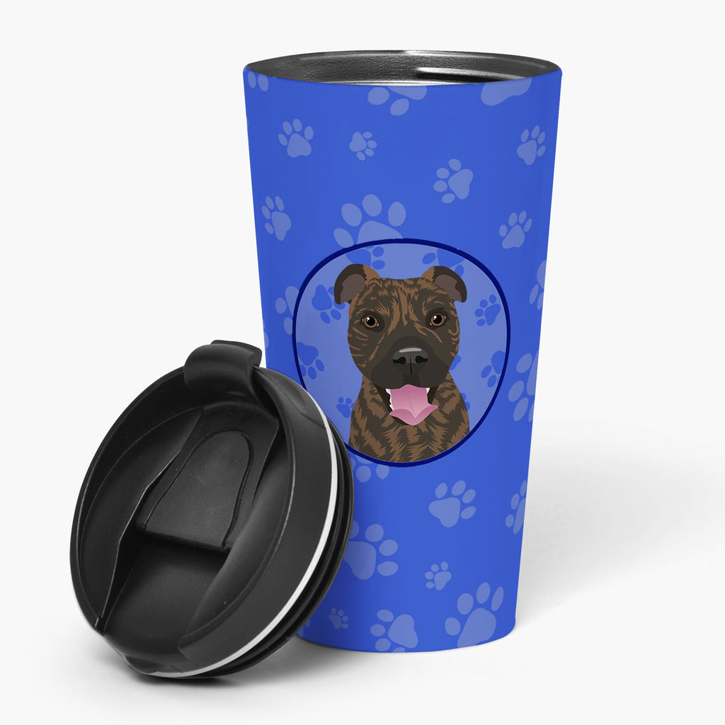 Pit Bull Brindle #1  Stainless Steel 16 oz  Tumbler Blue Insulated Tumbler with Lid, Cute Travel Cup for Coffee, Cocktails, Gift Men, Dad, Women, Mother
