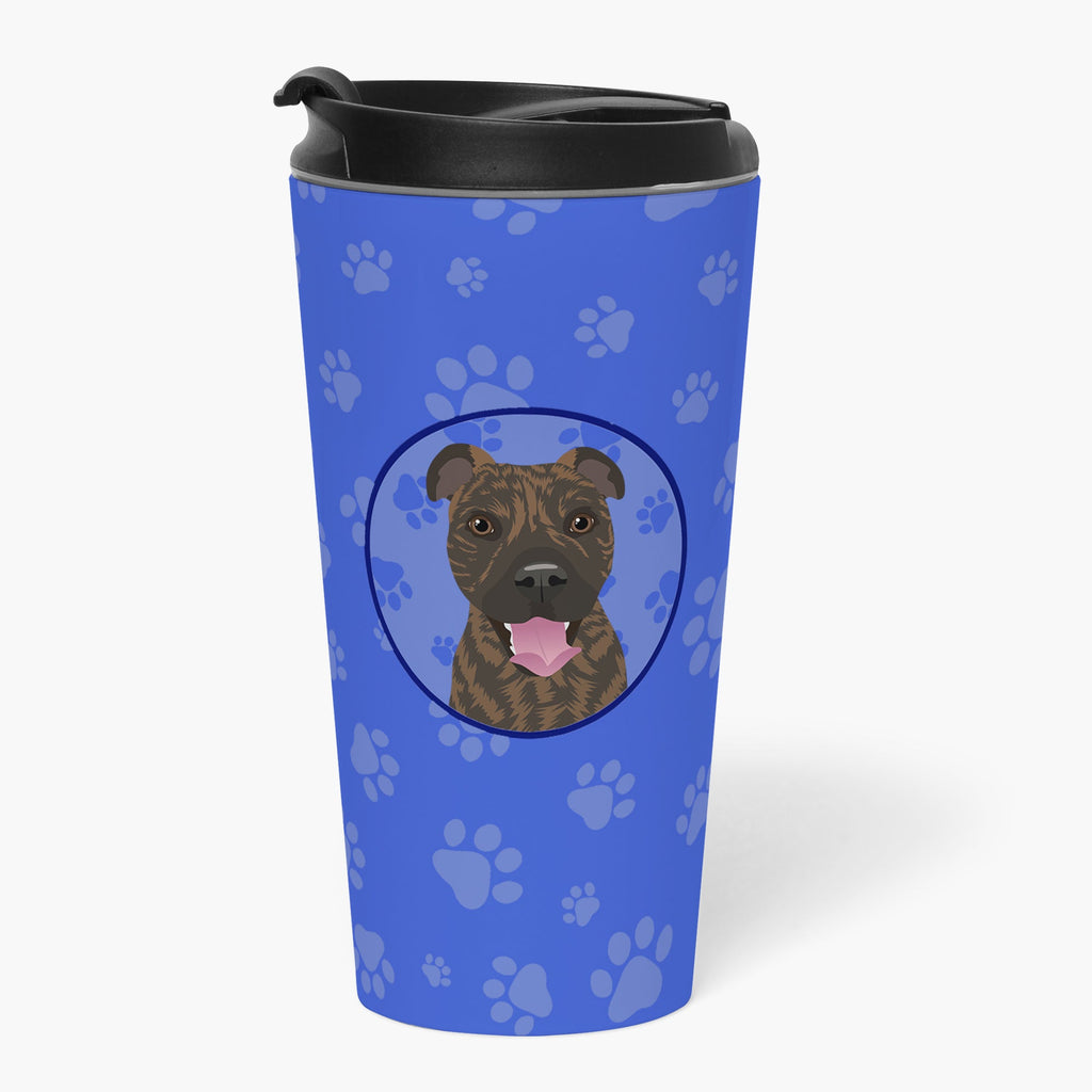 Pit Bull Brindle #1  Stainless Steel 16 oz  Tumbler Blue Insulated Tumbler with Lid, Cute Travel Cup for Coffee, Cocktails, Gift Men, Dad, Women, Mother