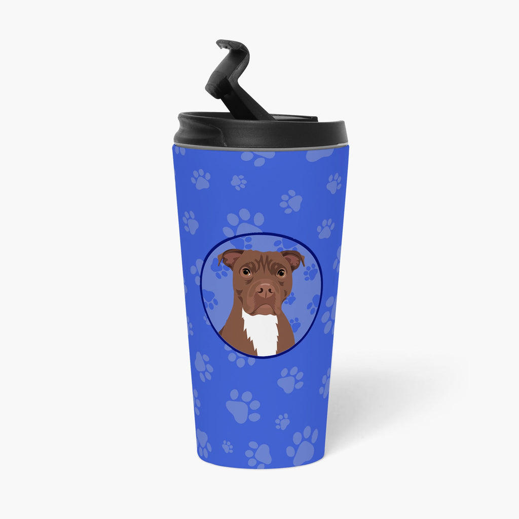 Pit Bull Chocolate  Stainless Steel 16 oz  Tumbler Blue Insulated Tumbler with Lid, Cute Travel Cup for Coffee, Cocktails, Gift Men, Dad, Women, Mother