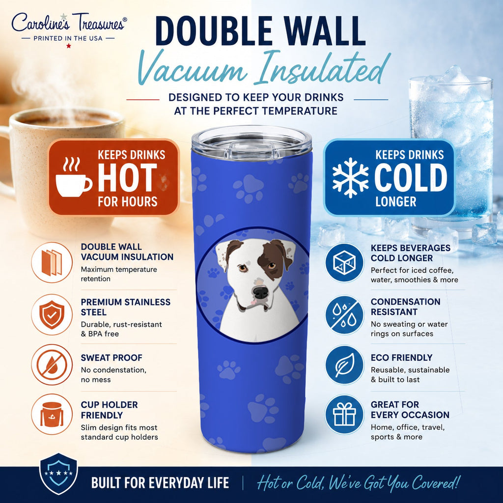 Pit Bull White #2  Stainless Steel Skinny Tumbler 20 oz Vacuum Double Walled Reusable Insulated Travel Cup