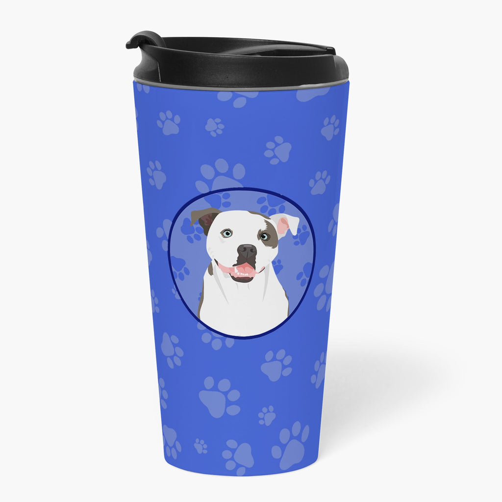 Pit Bull White #3  Stainless Steel 16 oz  Tumbler Blue Insulated Tumbler with Lid, Cute Travel Cup for Coffee, Cocktails, Gift Men, Dad, Women, Mother