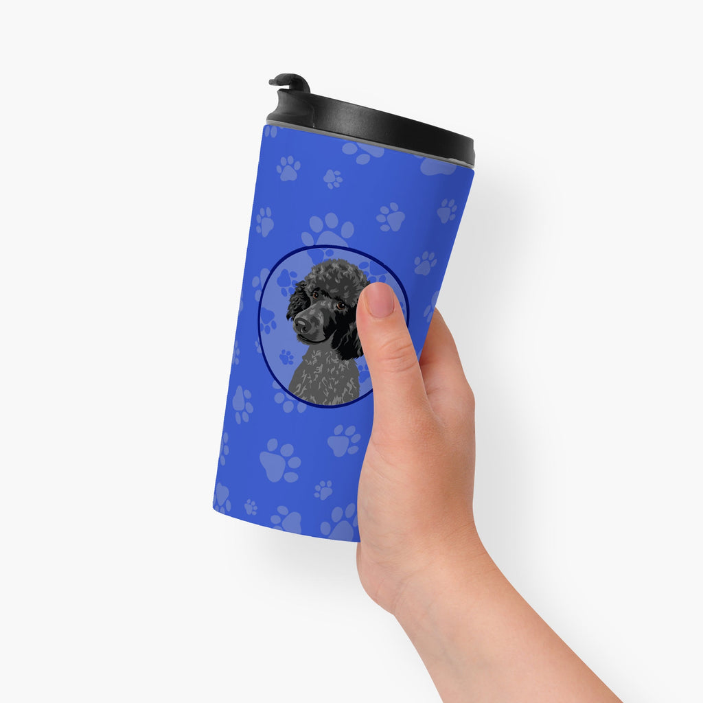 Poodle Standard Black  Stainless Steel 16 oz  Tumbler Blue Insulated Tumbler with Lid, Cute Travel Cup for Coffee, Cocktails, Gift Men, Dad, Women, Mother