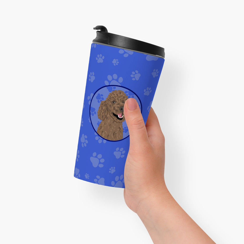 Poodle Standard Brown  Stainless Steel 16 oz  Tumbler Blue Insulated Tumbler with Lid, Cute Travel Cup for Coffee, Cocktails, Gift Men, Dad, Women, Mother