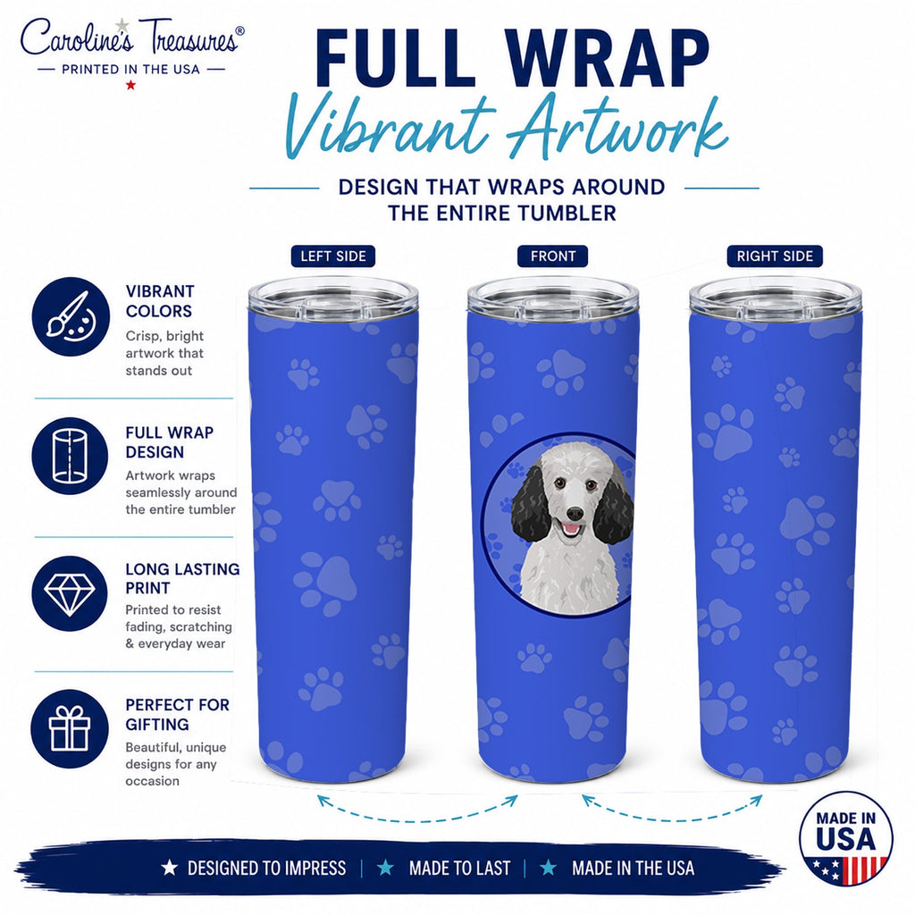 Poodle Standard Silver  Stainless Steel Skinny Tumbler 20 oz Vacuum Double Walled Reusable Insulated Travel Cup