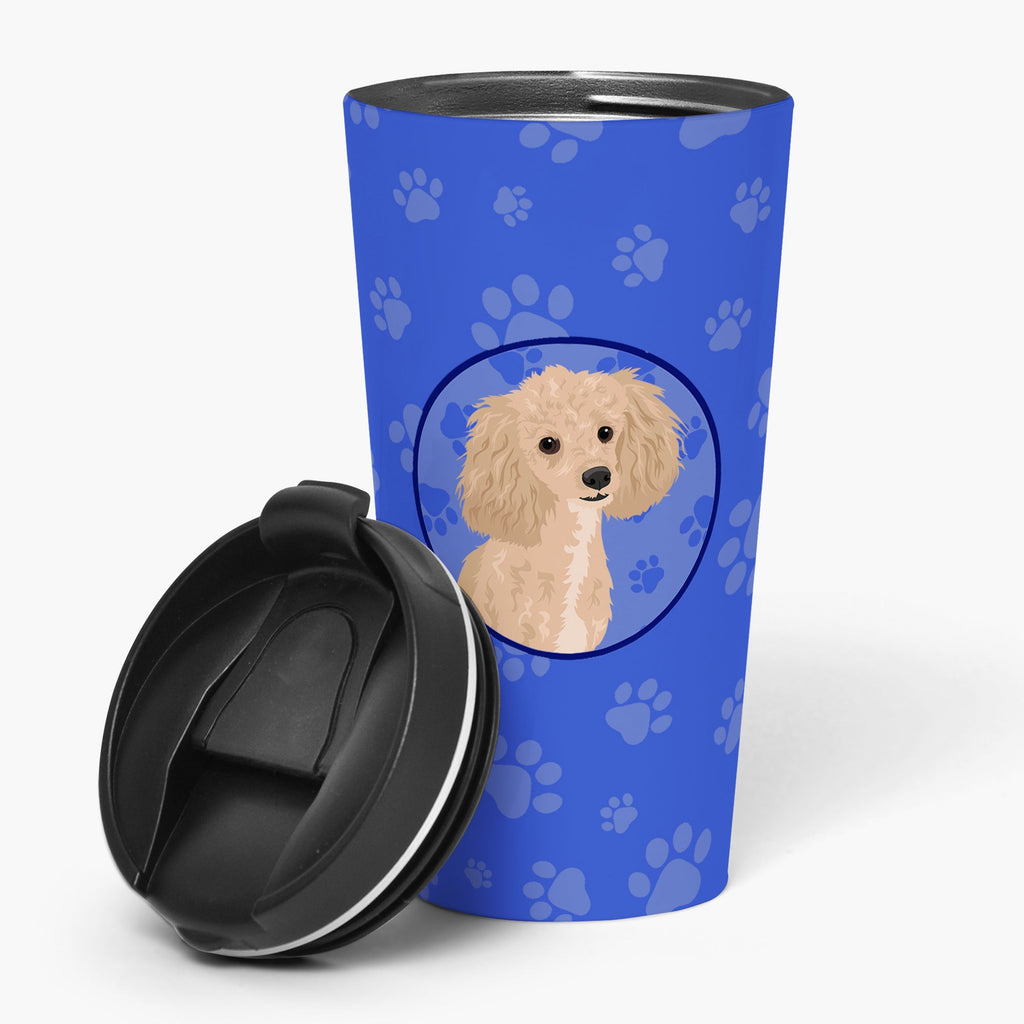 Poodle Toy Apricot #1  Stainless Steel 16 oz  Tumbler Blue Insulated Tumbler with Lid, Cute Travel Cup for Coffee, Cocktails, Gift Men, Dad, Women, Mother