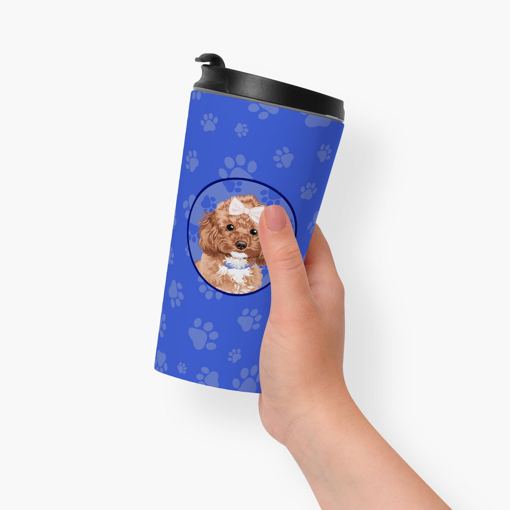 Poodle Toy Red  Stainless Steel 16 oz  Tumbler Blue Insulated Tumbler with Lid, Cute Travel Cup for Coffee, Cocktails, Gift Men, Dad, Women, Mother