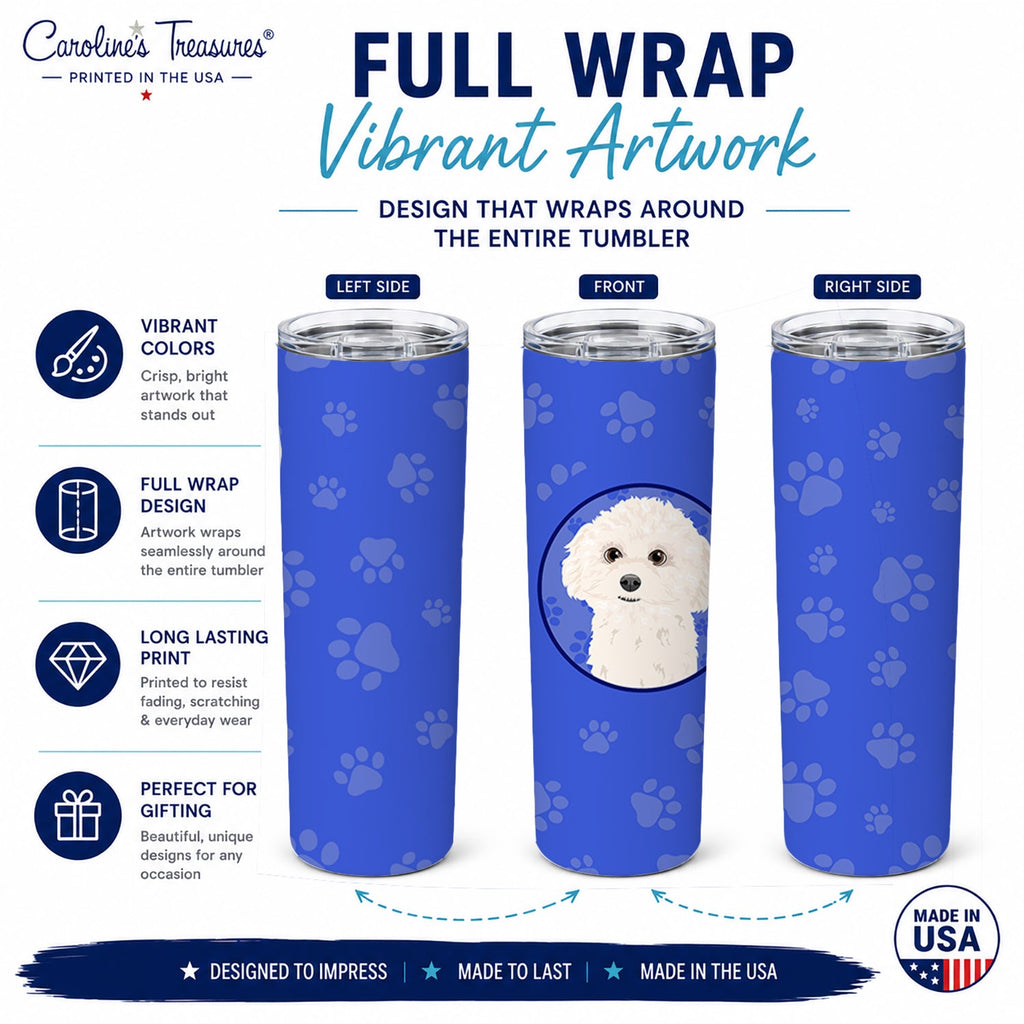 Poodle Toy White  Stainless Steel Skinny Tumbler 20 oz Vacuum Double Walled Reusable Insulated Travel Cup