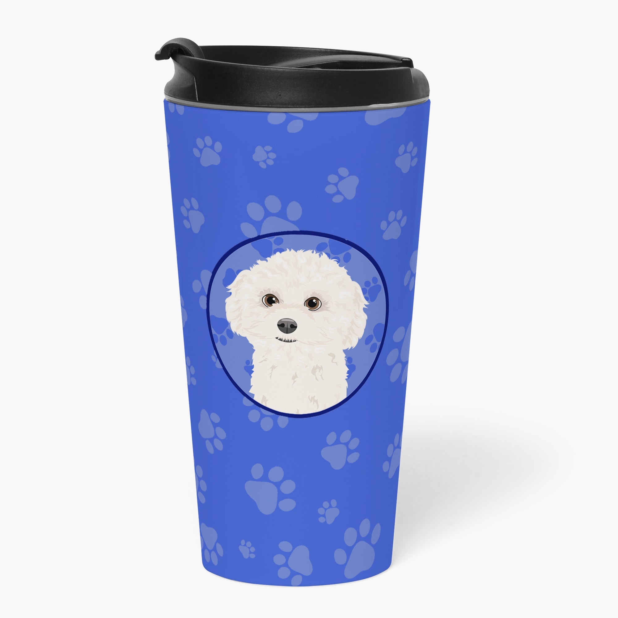 Poodle Toy White  Stainless Steel 16 oz  Tumbler Blue Insulated Tumbler with Lid, Cute Travel Cup for Coffee, Cocktails, Gift Men, Dad, Women, Mother