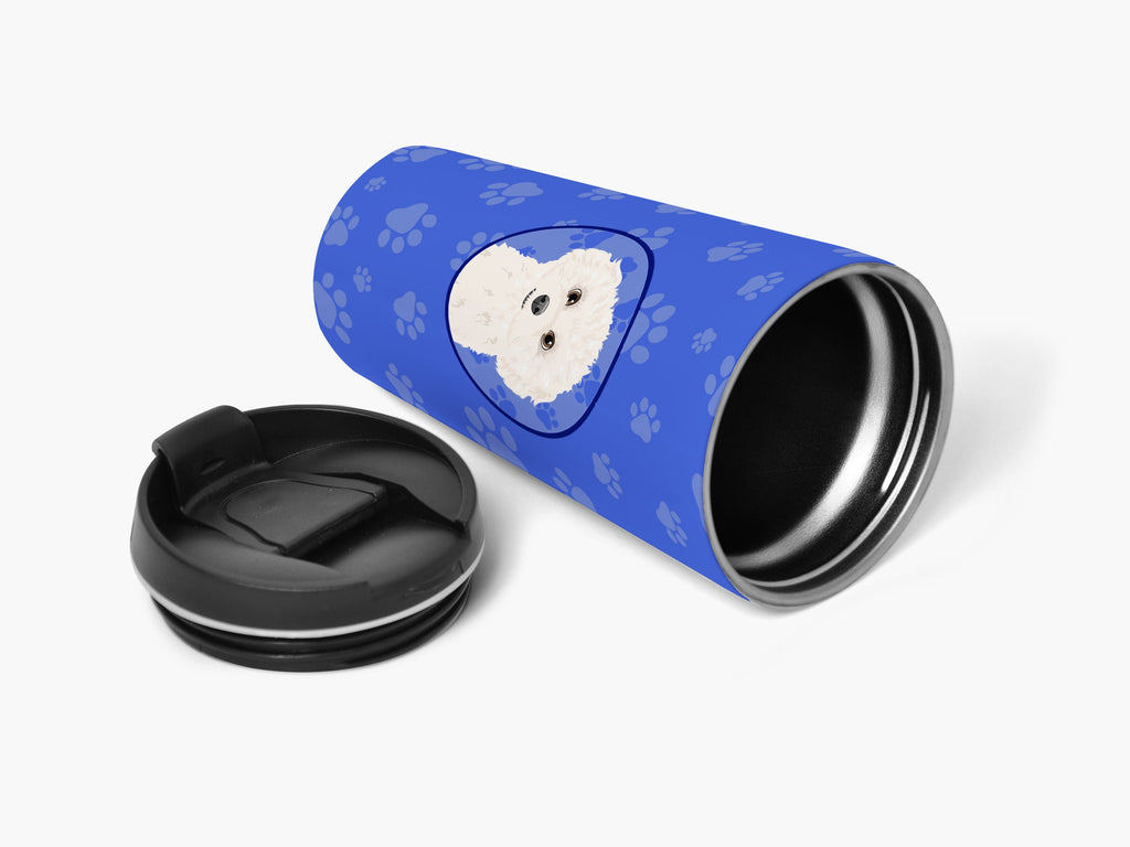 Poodle Toy White  Stainless Steel 16 oz  Tumbler Blue Insulated Tumbler with Lid, Cute Travel Cup for Coffee, Cocktails, Gift Men, Dad, Women, Mother