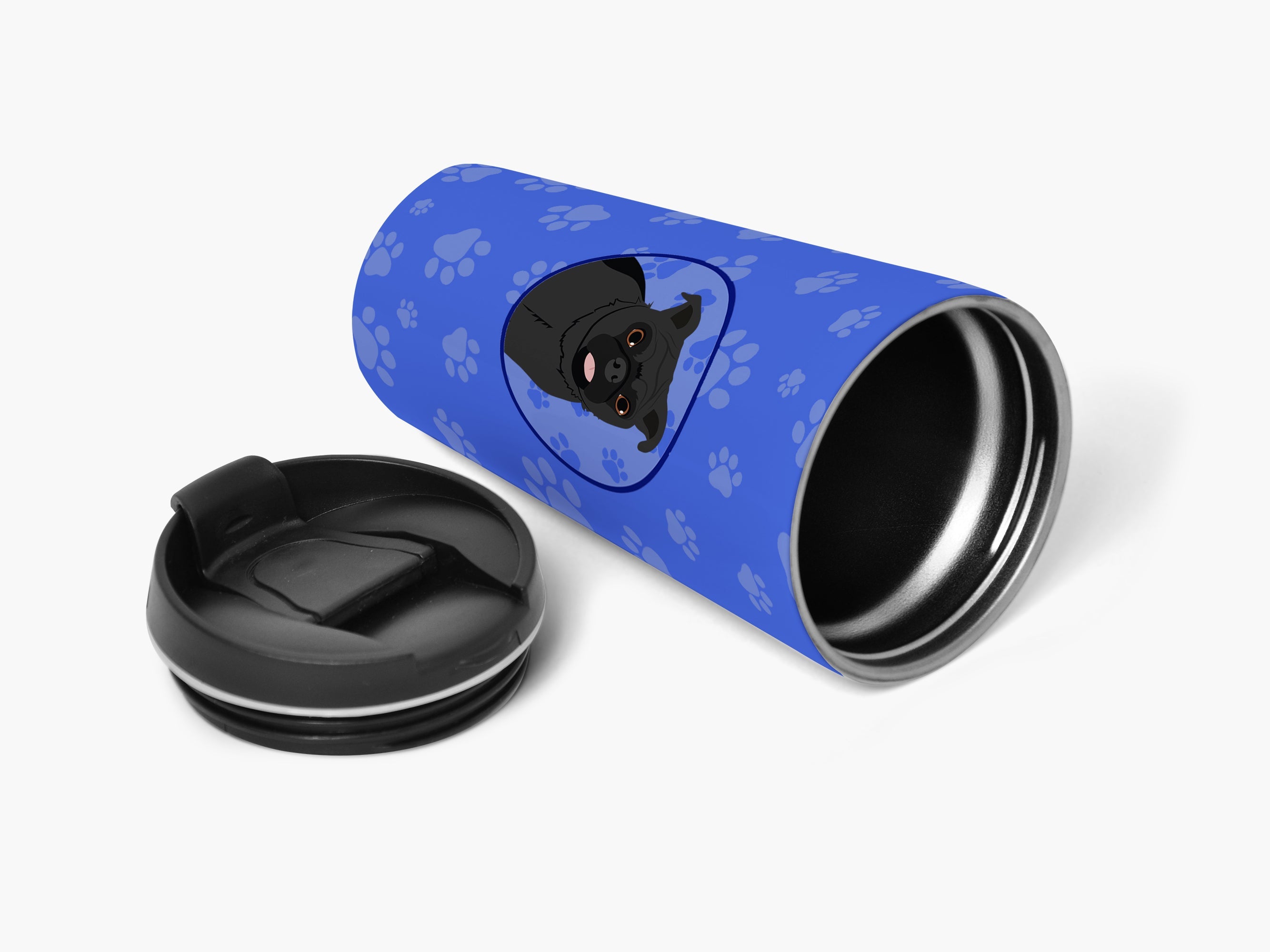 Pug Black #1  Stainless Steel 16 oz  Tumbler Blue Insulated Tumbler with Lid, Cute Travel Cup for Coffee, Cocktails, Gift Men, Dad, Women, Mother