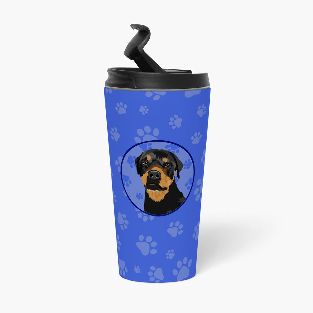 Rottweiler Black and Rust  Stainless Steel 16 oz  Tumbler Blue Insulated Tumbler with Lid, Cute Travel Cup for Coffee, Cocktails, Gift Men, Dad, Women, Mother