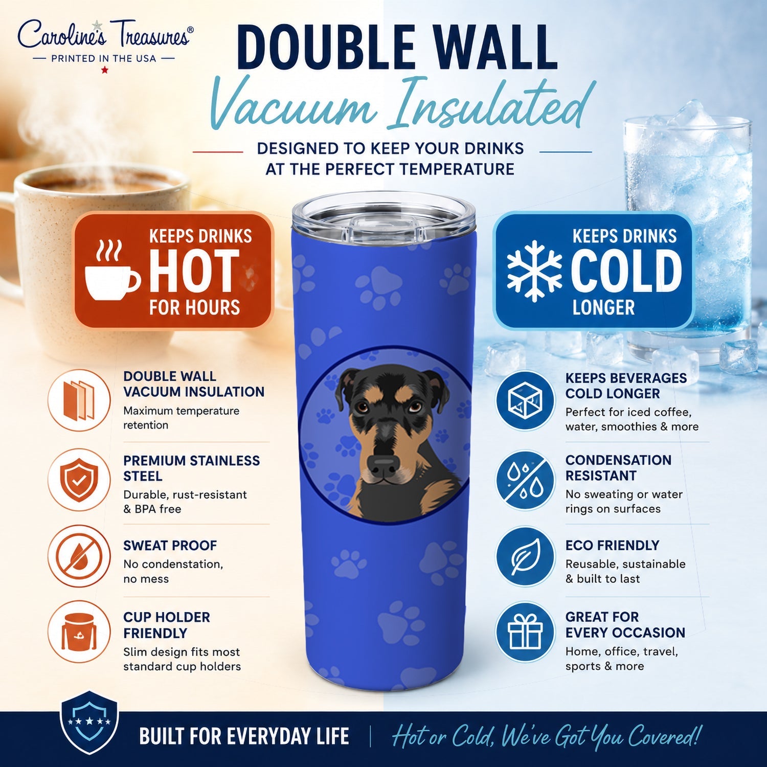 Rottweiler Black and Tan #2  Stainless Steel Skinny Tumbler 20 oz Vacuum Double Walled Reusable Insulated Travel Cup