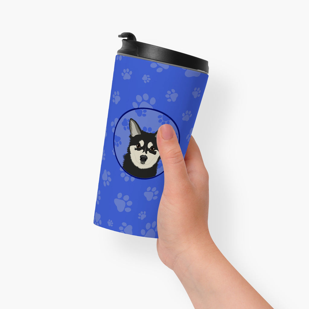 Shiba Inu Husky Mix  Stainless Steel 16 oz  Tumbler Blue Insulated Tumbler with Lid, Cute Travel Cup for Coffee, Cocktails, Gift Men, Dad, Women, Mother
