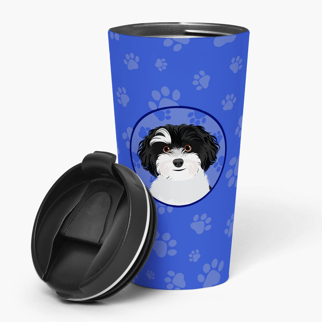 Shih-Tzu Black and White #1  Stainless Steel 16 oz  Tumbler Blue Insulated Tumbler with Lid, Cute Travel Cup for Coffee, Cocktails, Gift Men, Dad, Women, Mother