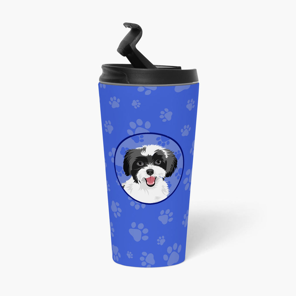 Shih-Tzu Black and White #3  Stainless Steel 16 oz  Tumbler Blue Insulated Tumbler with Lid, Cute Travel Cup for Coffee, Cocktails, Gift Men, Dad, Women, Mother