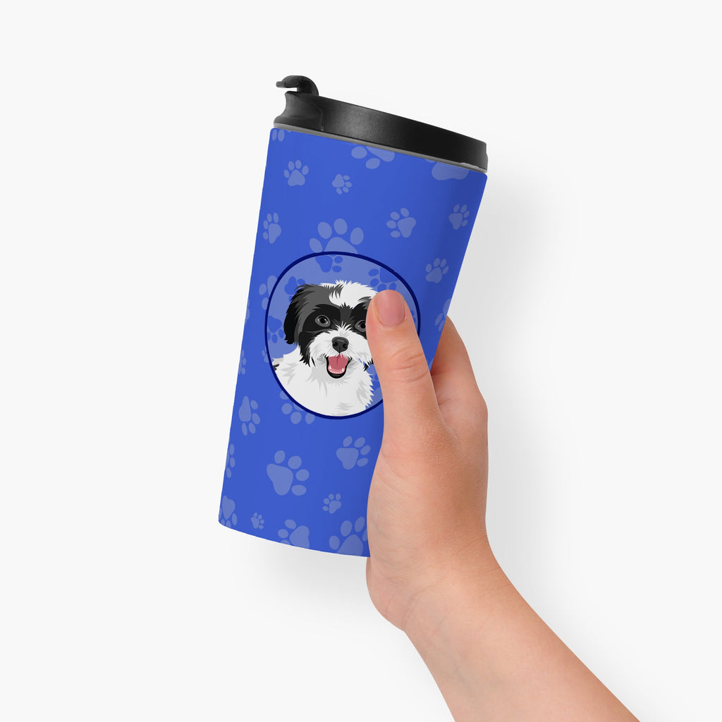 Shih-Tzu Black and White #3  Stainless Steel 16 oz  Tumbler Blue Insulated Tumbler with Lid, Cute Travel Cup for Coffee, Cocktails, Gift Men, Dad, Women, Mother