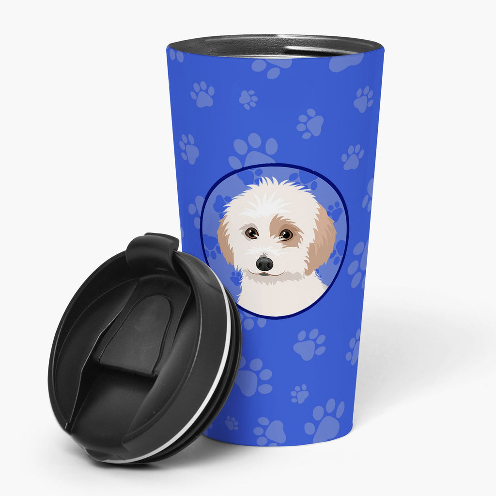 Shih-Tzu White and Red  Stainless Steel 16 oz  Tumbler Blue Insulated Tumbler with Lid, Cute Travel Cup for Coffee, Cocktails, Gift Men, Dad, Women, Mother