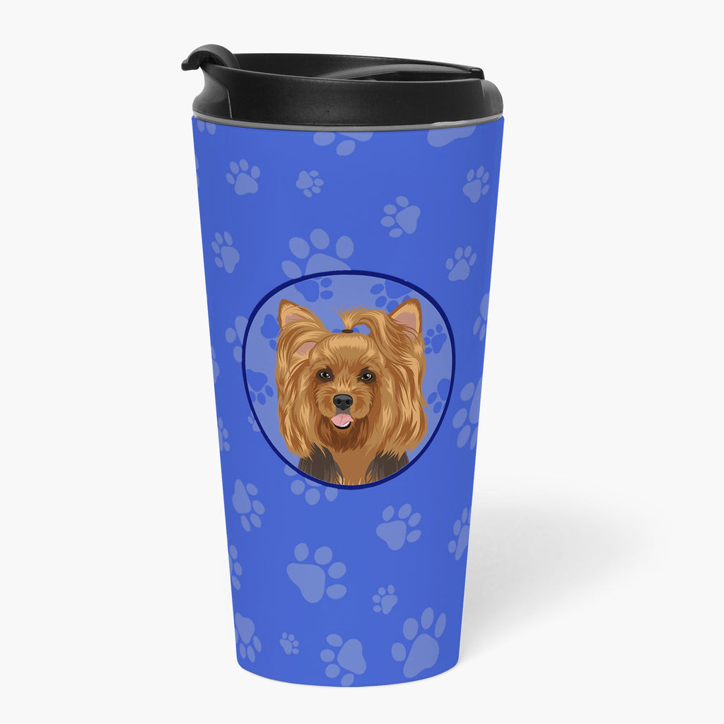 Yorkie Black and Gold #1  Stainless Steel 16 oz  Tumbler Blue Insulated Tumbler with Lid, Cute Travel Cup for Coffee, Cocktails, Gift Men, Dad, Women, Mother