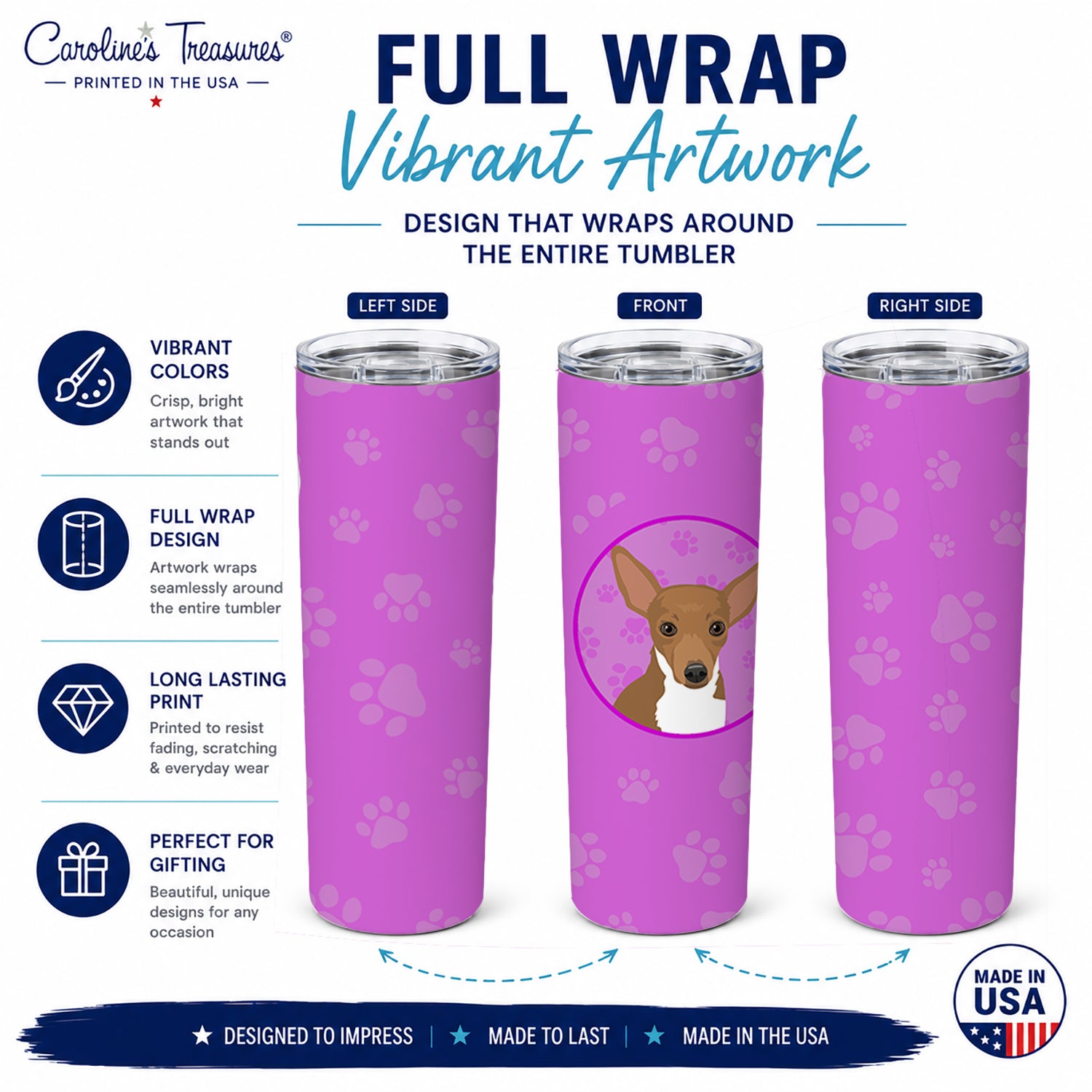 Chihuahua Chocolate and White #1 Stainless Steel Skinny Tumbler 20 oz Vacuum Double Walled Reusable Insulated Travel Cup