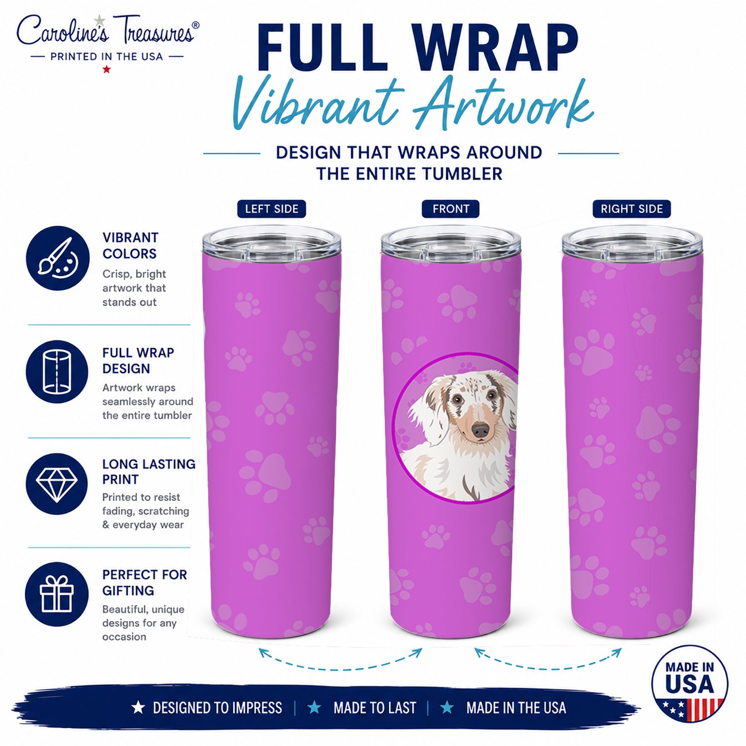 Dachshund Dapple #2 Stainless Steel Skinny Tumbler 20 oz Vacuum Double Walled Reusable Insulated Travel Cup