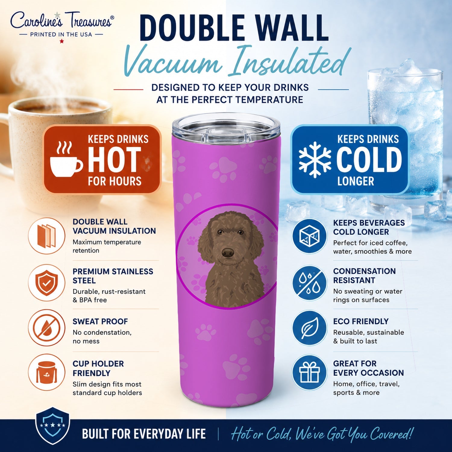 Doodle Chocolate #2 Stainless Steel Skinny Tumbler 20 oz Vacuum Double Walled Reusable Insulated Travel Cup