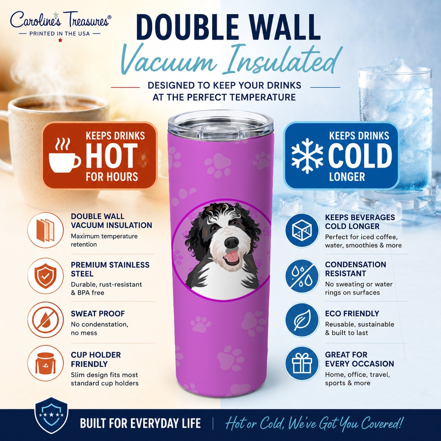 Doodle Silver and White #1 Stainless Steel Skinny Tumbler 20 oz Vacuum Double Walled Reusable Insulated Travel Cup