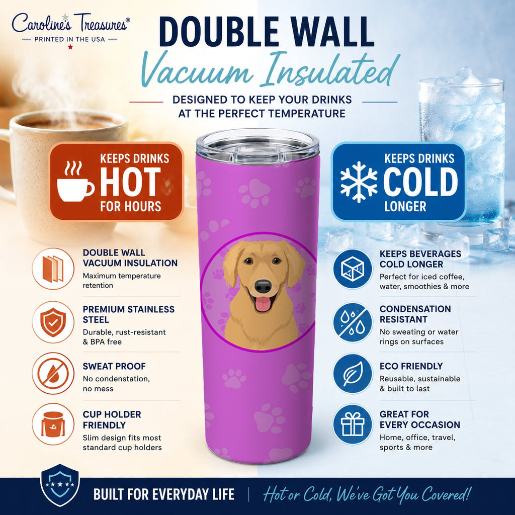Golden Retriever Gold #2 Stainless Steel Skinny Tumbler 20 oz Vacuum Double Walled Reusable Insulated Travel Cup