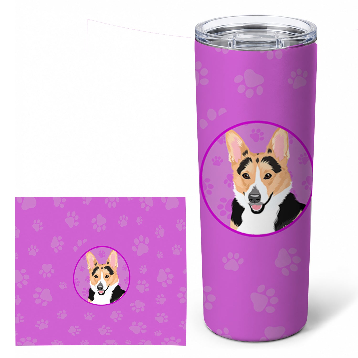 Pembroke Welsh Corgi Tricolor Red-Headed Stainless Steel Skinny Tumbler 20 oz Vacuum Double Walled Reusable Insulated Travel Cup