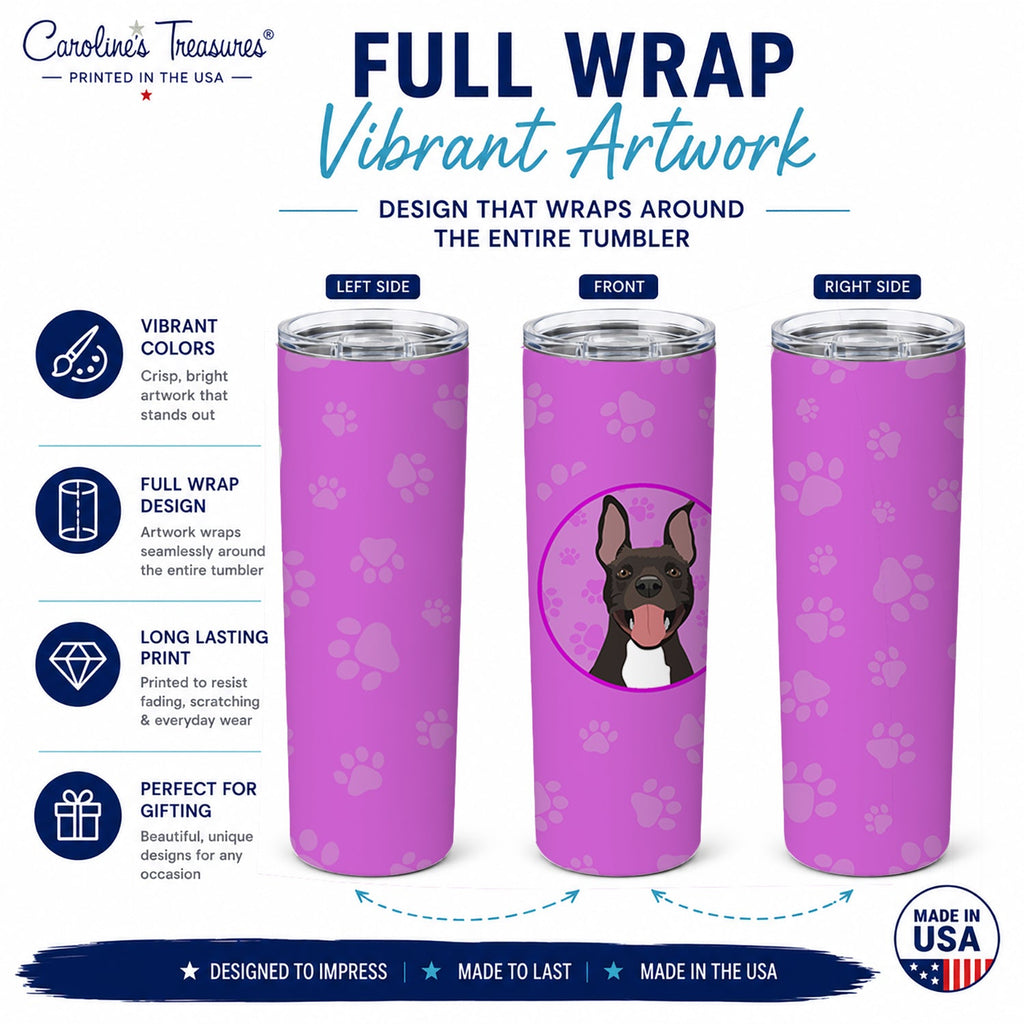 Pit Bull Black #4 Stainless Steel Skinny Tumbler 20 oz Vacuum Double Walled Reusable Insulated Travel Cup