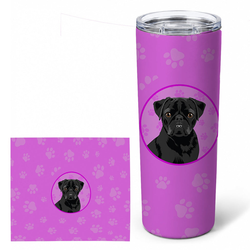 Pug Black #2 Stainless Steel Skinny Tumbler 20 oz Vacuum Double Walled Reusable Insulated Travel Cup