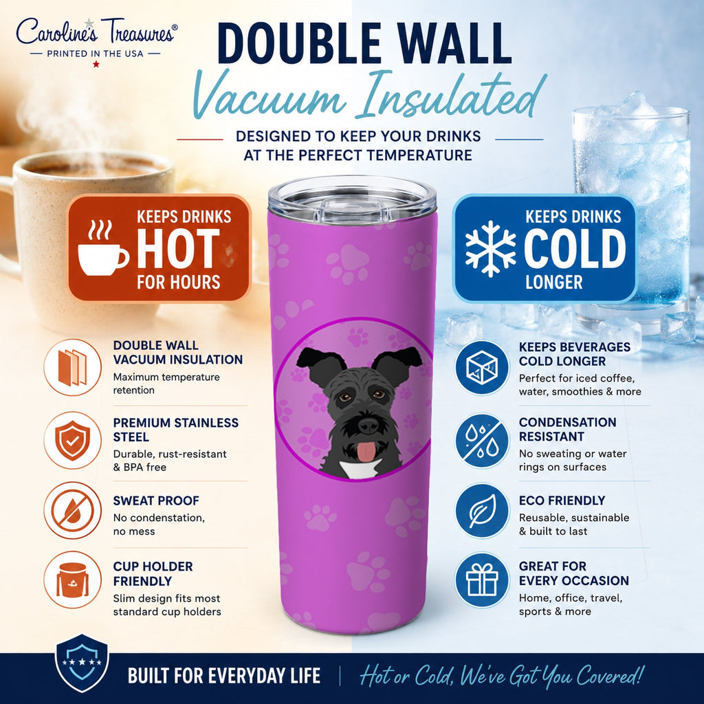 Schnauzer Black #3 Stainless Steel Skinny Tumbler 20 oz Vacuum Double Walled Reusable Insulated Travel Cup