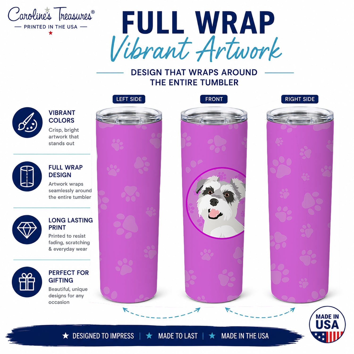 Schnauzer Salt and Pepper #2 Stainless Steel Skinny Tumbler 20 oz Vacuum Double Walled Reusable Insulated Travel Cup