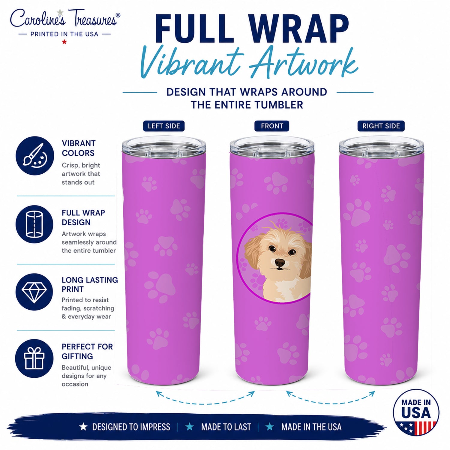 Shih-Tzu Gold #1 Stainless Steel Skinny Tumbler 20 oz Vacuum Double Walled Reusable Insulated Travel Cup