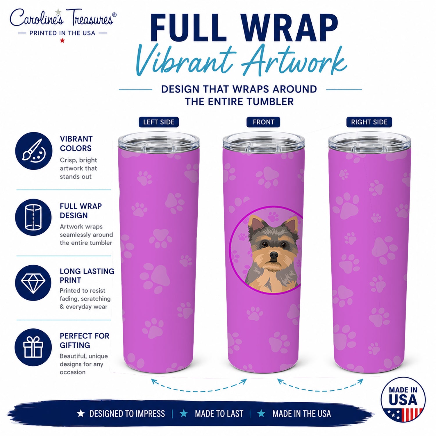 Yorkie Chocolate Puppy Stainless Steel Skinny Tumbler 20 oz Vacuum Double Walled Reusable Insulated Travel Cup